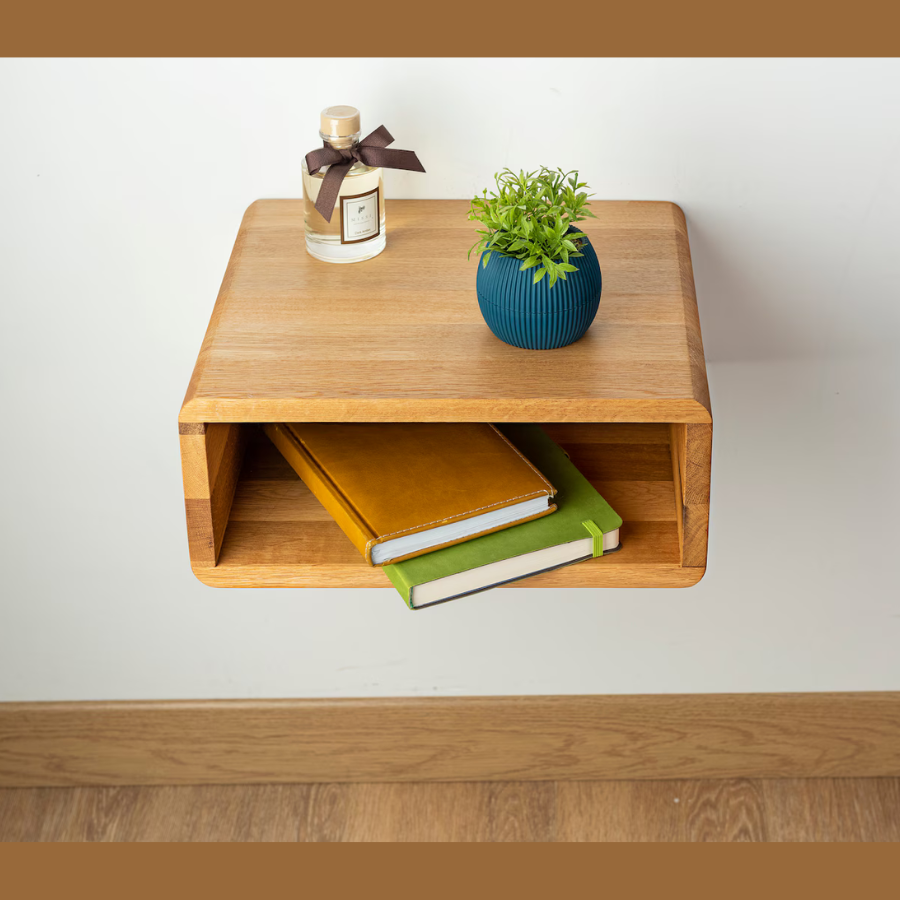 carpentray 15x15 inch wooden wall bedside table (light brown)