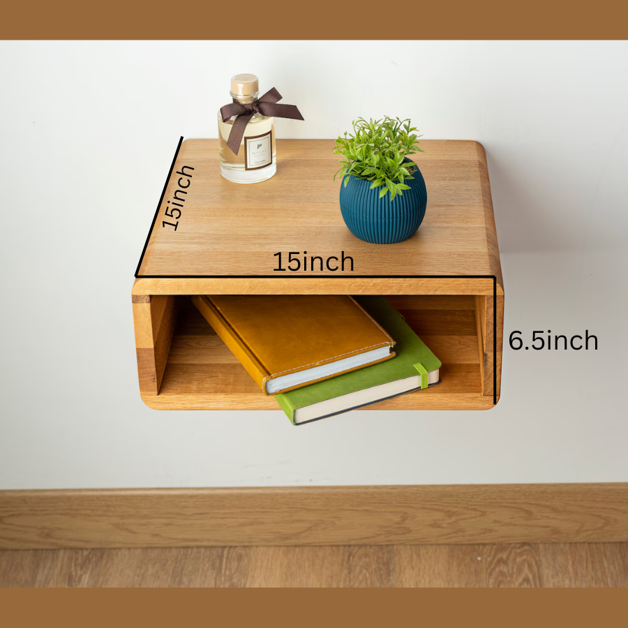 carpentray 15x15 inch wooden wall bedside table (light brown)