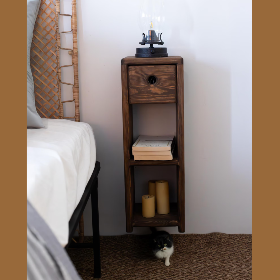 carpentray wooden floating nightstand with drawer