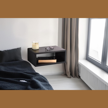 carpentray wooden black wall bedside table