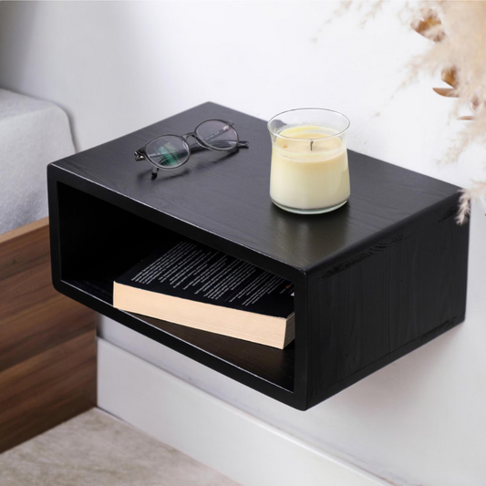 Carpentray Wooden Black Wall Bedside Table