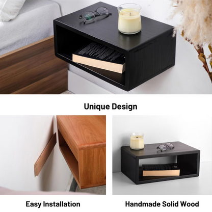 carpentray wooden black wall bedside table