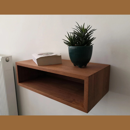 Carpentray Wooden Wall Bedside Table (Brown)