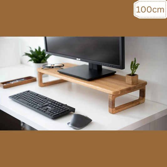 Carpentray 100cm Long Wooden Classic Monitor Riser Teak Brown Finished