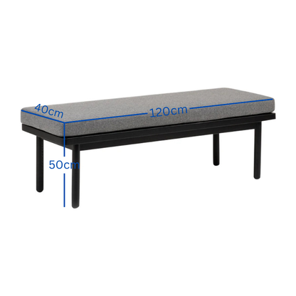 carpentray 120cm long solid wood bench with gray cushion