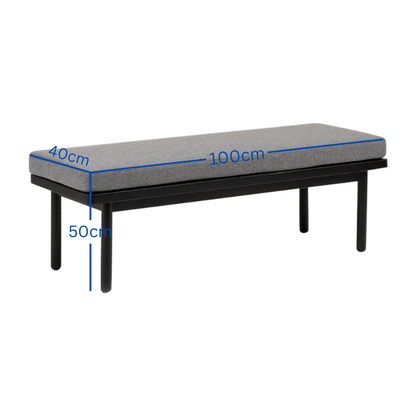 carpentray 100cm long solid wood bench with gray cushion