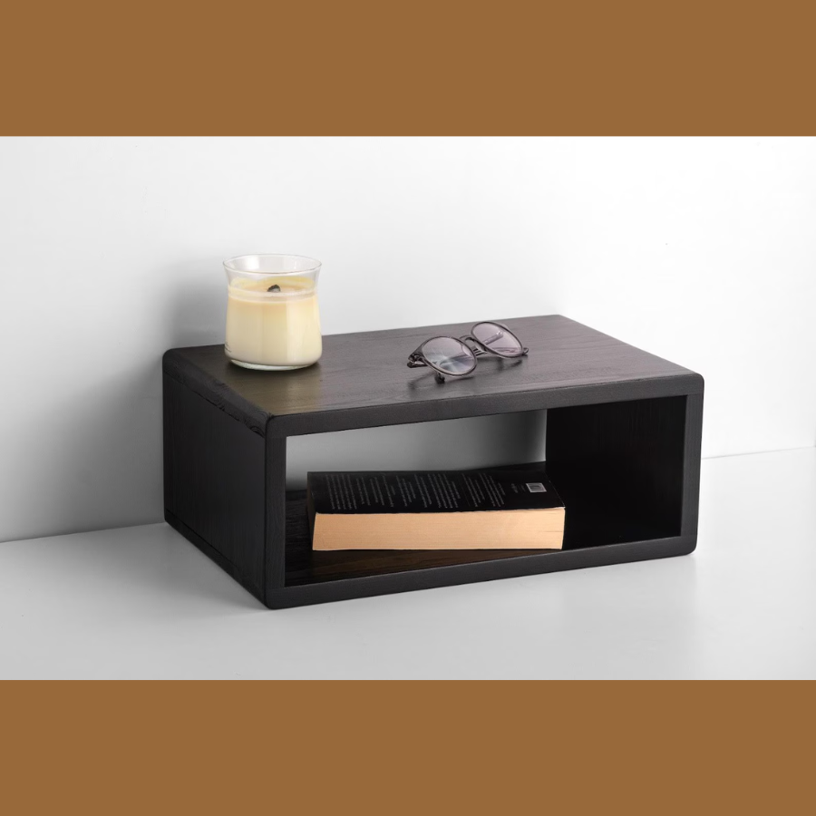 carpentray wooden black wall bedside table