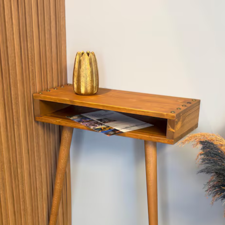 Carpentray 80cm Long Dual Shelf Console Table (Teak Finished)