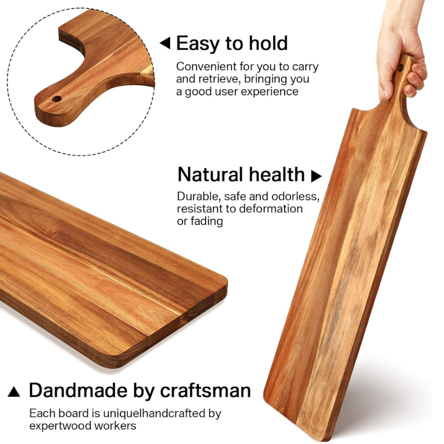 Carpentray 36 x 8 Inch Solid Wooden Charcuterie Boards Acacia Serving Board with Handle