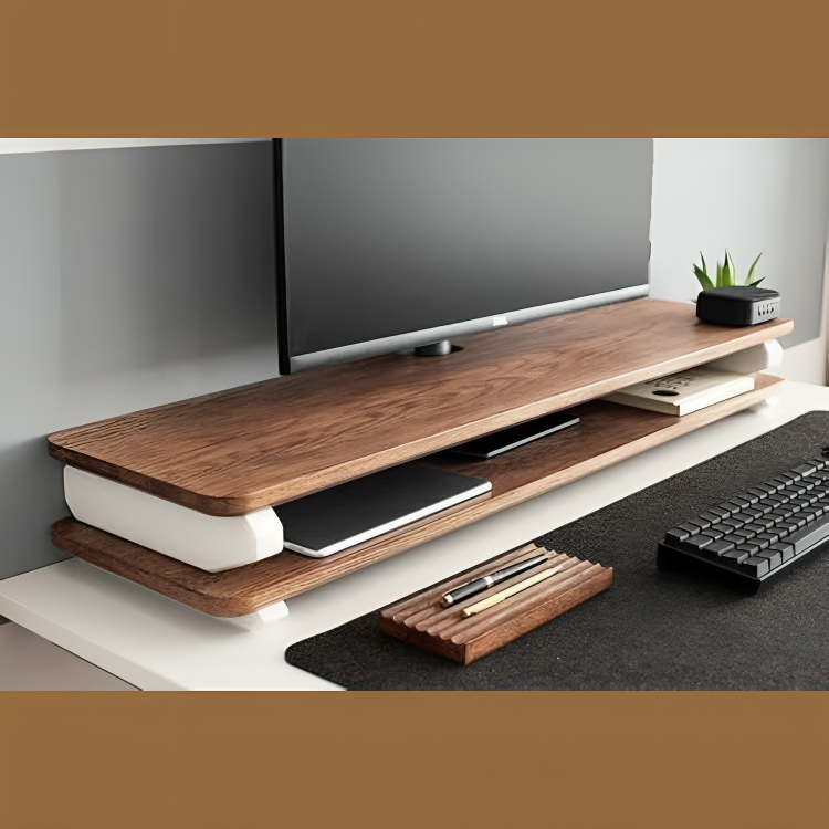 Carpentray 120cm Long Dual Shelf Solid Sheesham Wooden Monitor Riser W ...
