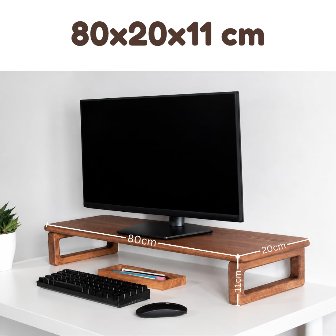 Carpentray 80Cm Long Wooden Monitor Stand Riser Keyboard Storage, Desktop Organizer for Computer and Laptop, Home Office and Study Desk (D-Brown, 80cm Long)