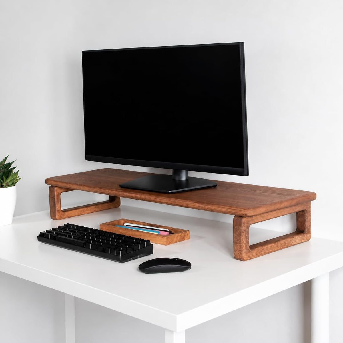 120cm Long Wooden Monitor Stand Riser Keyboard Storage, Desktop Organizer for Computer and Laptop, Home Office and Study Desk (D-Brown, 120cm Long)