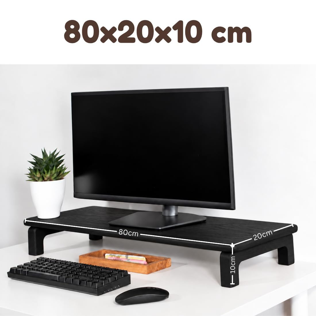 Carpentray 80cm Long Wooden Monitor Stand Riser with Underneath Keyboard Storage, Desktop Organizer for Computer and Laptop,
