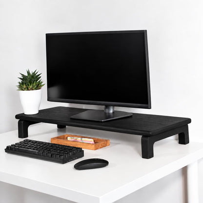 carpentray 120cm long wooden monitor stand riser with underneath keyboard storage, desktop organizer for computer and laptop