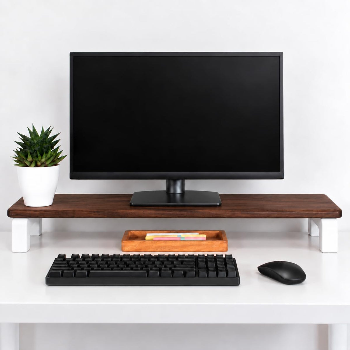 Carpentray 80cm Long Wooden Monitor Stand Riser with Underneath Keyboard Storage, Desktop Organizer for Computer and Laptop