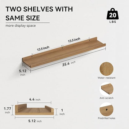 carpentray 35'' inches long light brown wall shelf