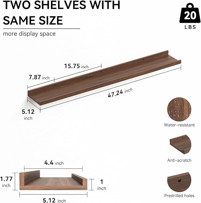 Carpentray 47'' Inches Long Dark Brown Wall Shelf