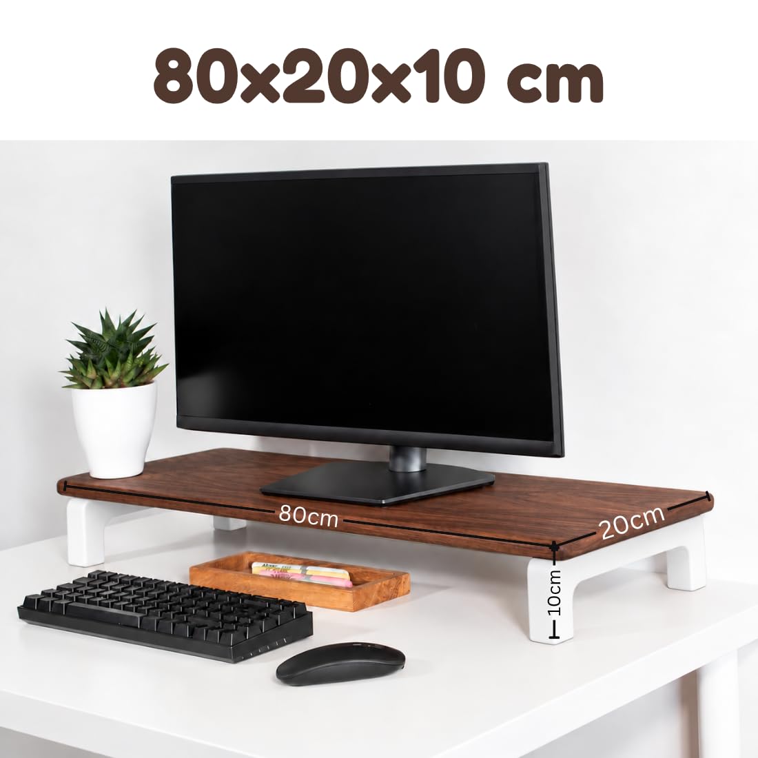 Carpentray 80cm Long Wooden Monitor Stand Riser with Underneath Keyboard Storage, Desktop Organizer for Computer and Laptop