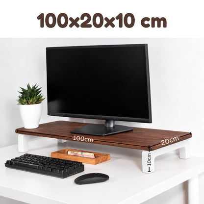 carpentray 100cm long wooden monitor stand riser with underneath keyboard storage, desktop organizer for computer and laptop