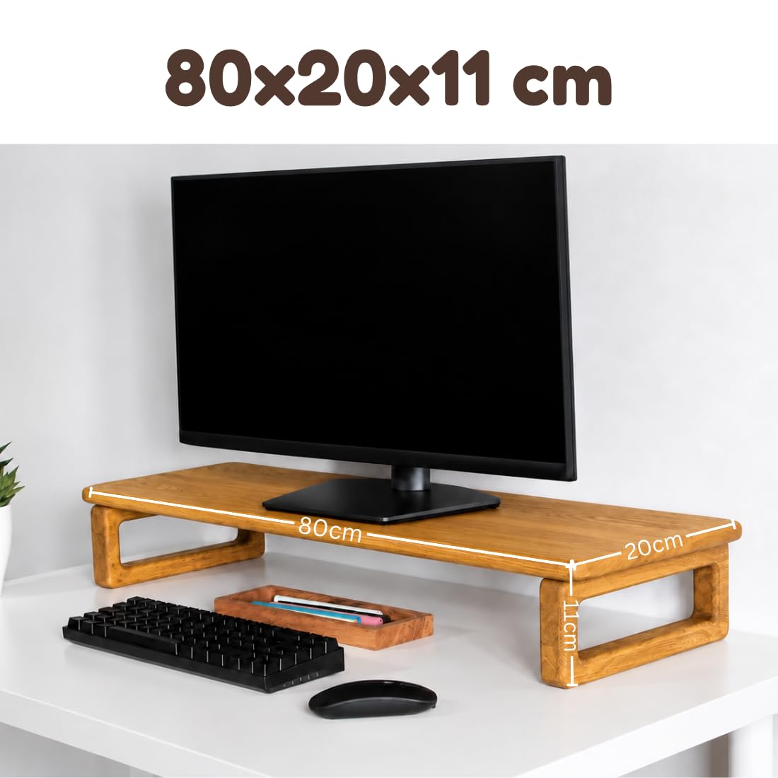 Carpentray 80cm Long Wooden Monitor Stand Riser with Underneath Keyboard Storage, Desktop Organizer for Computer and Laptop, Home Office and Study Desk (D-Teak, 80cm Long)