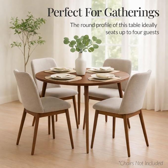 Carpentary 28x28 inch Round Sheesham Wood 4 Seater Dining Table (Walnut)
