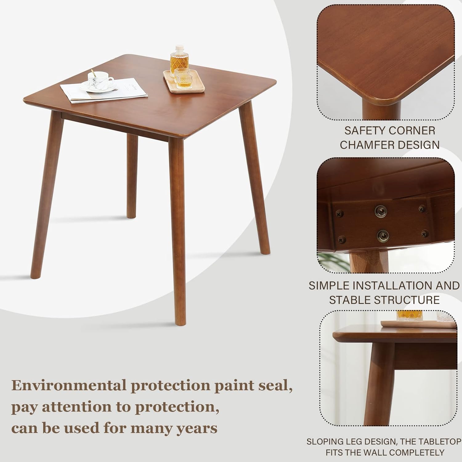 Carentray Small Dining Table Square, Kitchen Dinner Table Rustic Space-Saving Dining Table (Walnut)