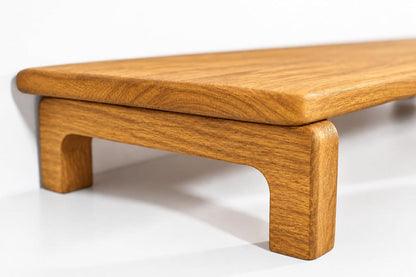 carpentray 100cm long wooden monitor stand riser with underneath keyboard storage, desktop organizer for computer and laptop, home office and study desk (d-teak, 100cm long)