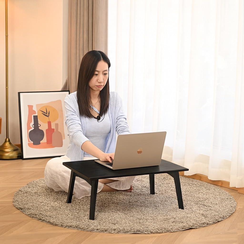 Carpentray Solid Sheesham Wood Foldable Small Table - Foldable Floor Desk (66X38X28 Cm) Black