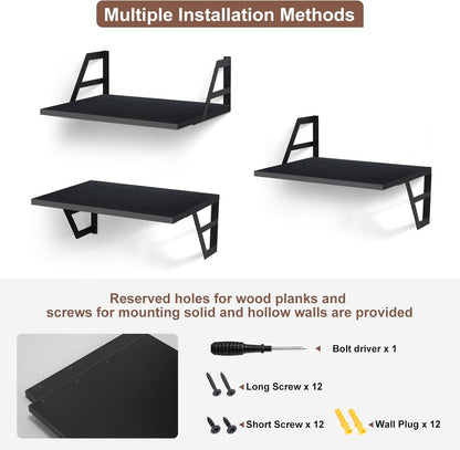 carpentray set of 2 deep floating shelves wall decor shelving (black)