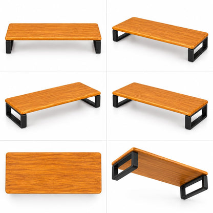 carpentray 80cm long wooden monitor stand riser with underneath keyboard storage, desktop organizer for computer and laptop, home office and study desk (d-teak + black, 80cm long)