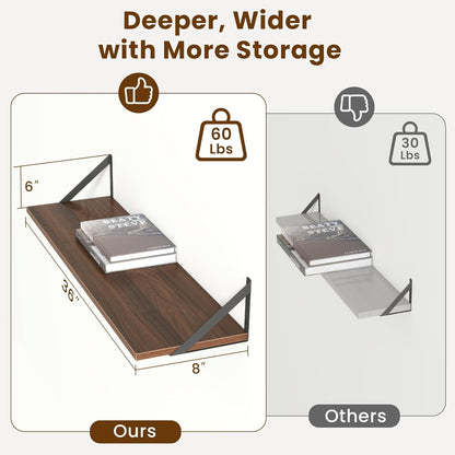 carpentray 36x8 inch floating shelves with black metal brackets set of 2