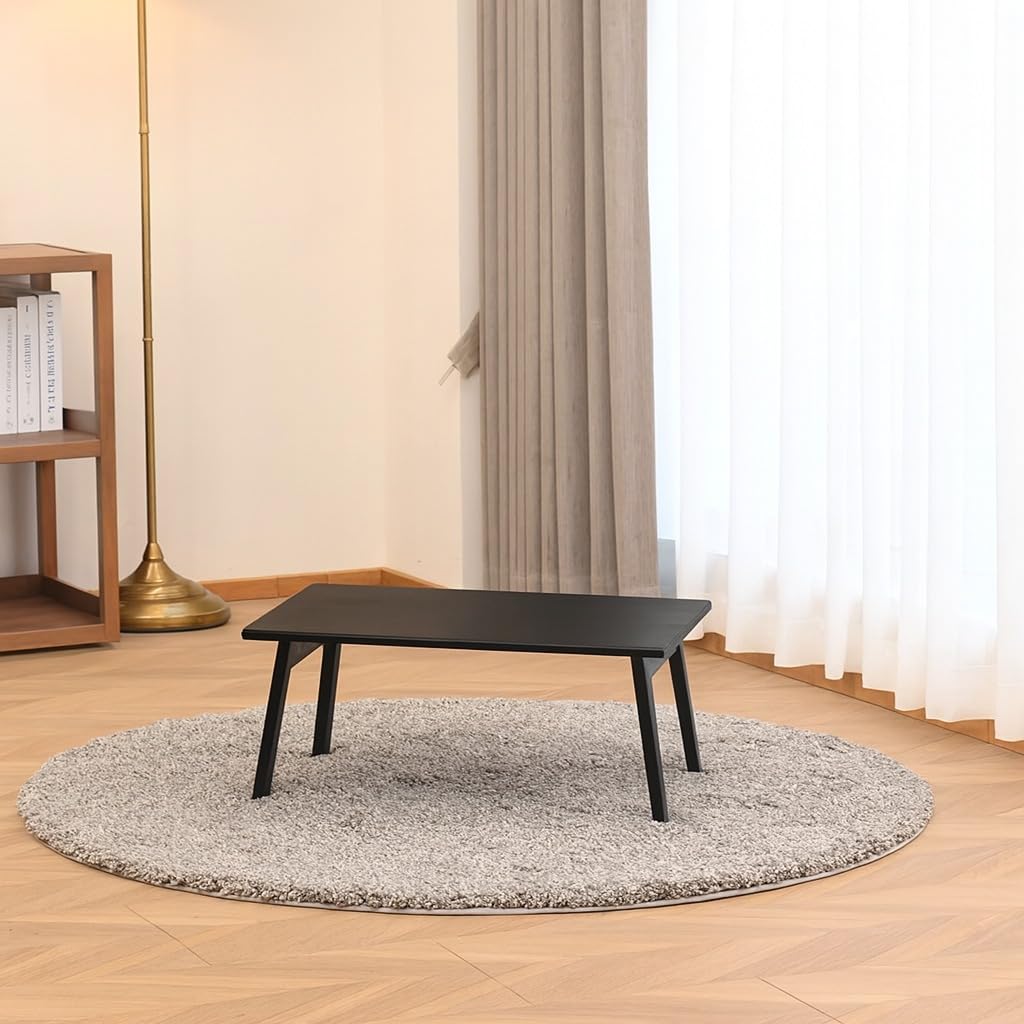 carpentray solid sheesham wood foldable small table - foldable floor desk (66x38x28 cm) black