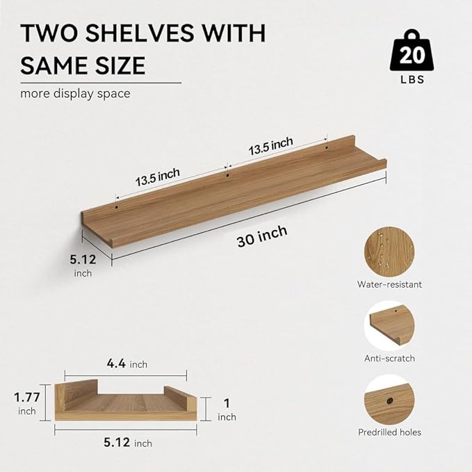 Carpentray 30'' Inches Long Light Brown Wall Shelf