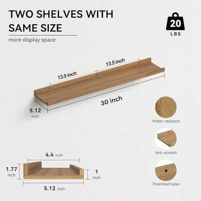 carpentray 30'' inches long light brown wall shelf