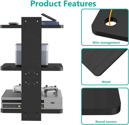 carpentray wooden floating triple shelf projector stand (black)