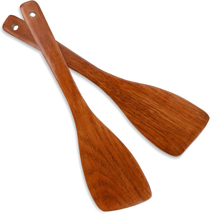 carpentray 2pcs wooden spatula set for cooking - 12.8 inches natural wood spatulas for non-stick cookware