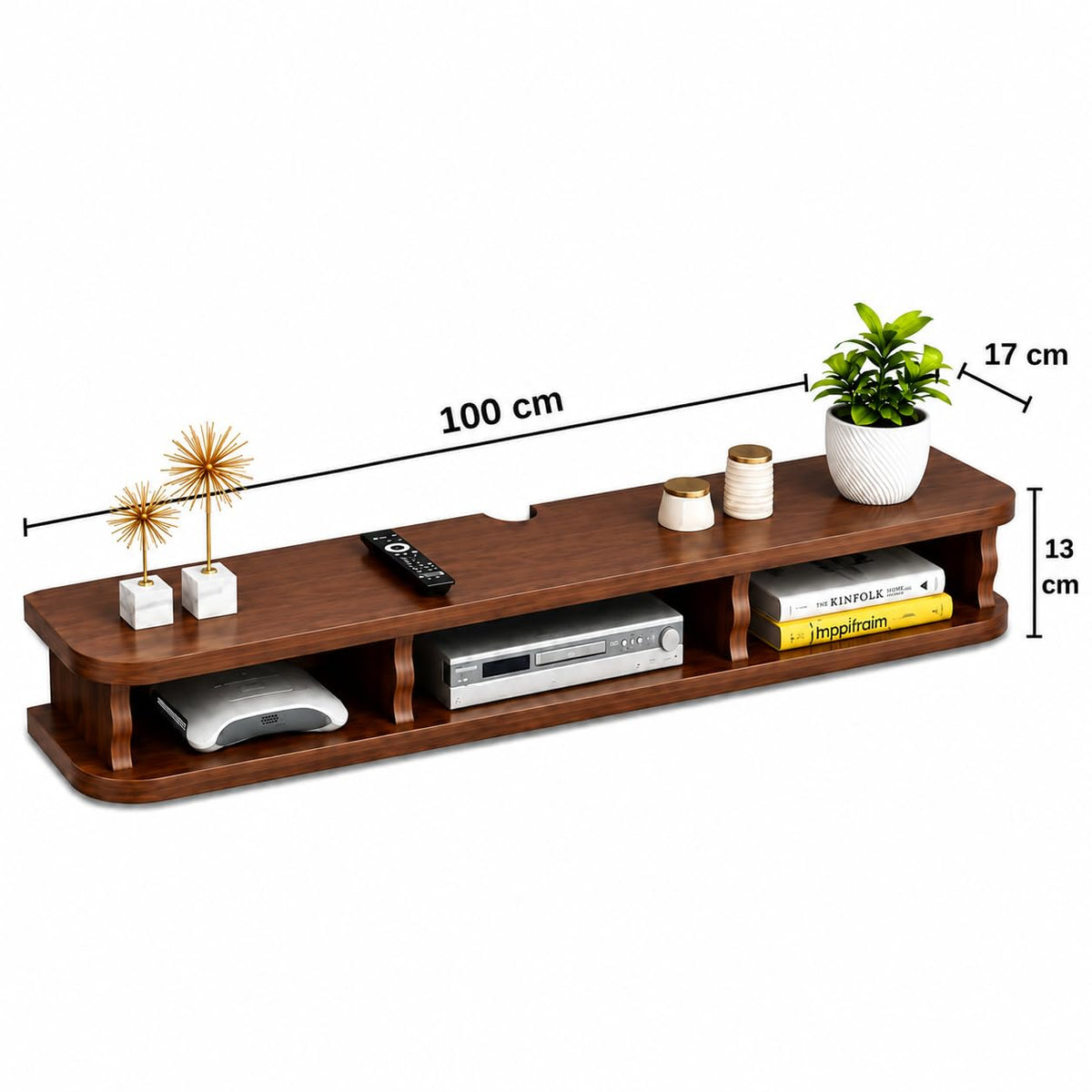 Carpentray 100cm Long Wooden Floating TV Stand for Living Room, Wall Mounted TV Console with Open Storage Shelves, Modern Entertainment Center for Television,(100cm Long)