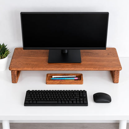carpentray 80cm long wooden monitor stand riser keyboard storage, desktop organizer for computer and laptop, home office and study desk (d-brown, 80cm long)
