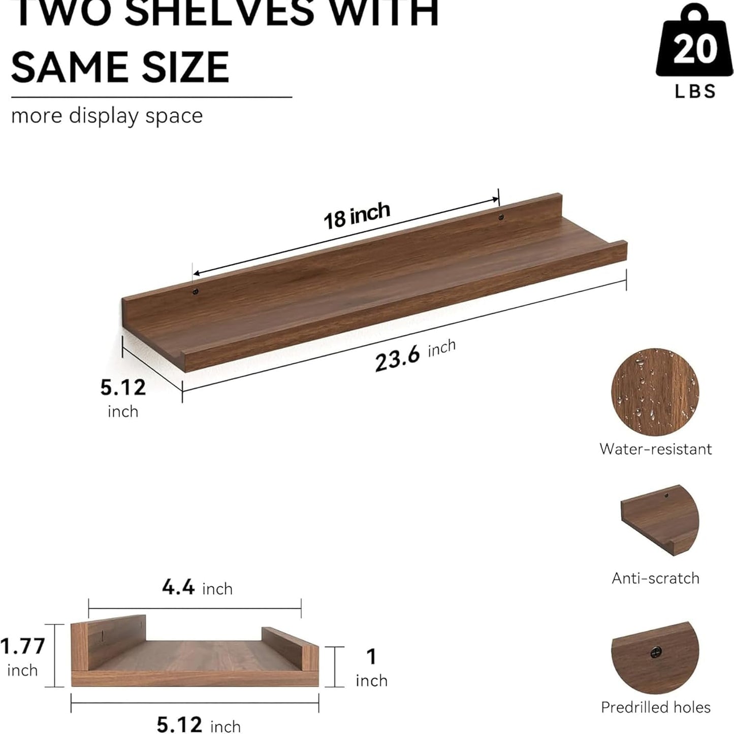 Carpentray 24'' Inches Long Dark Brown Wall Shelf