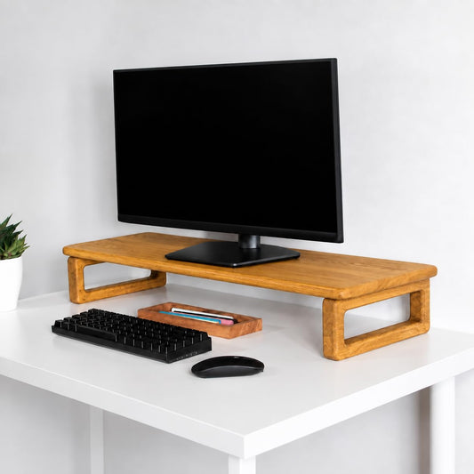 Carpentray 66cm Long Wooden Monitor Stand Riser with Underneath Keyboard Storage, Desktop Organizer for Computer and Laptop, Home Office and Study Desk (D-Teak, 66cm Long)