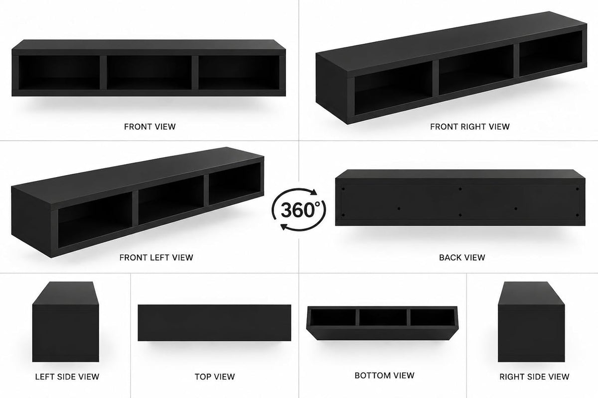 Carpentray 60cm Long Wooden TV Stand for Living Room | Modern Floating Wall Mounted (Black, 60cm Long)
