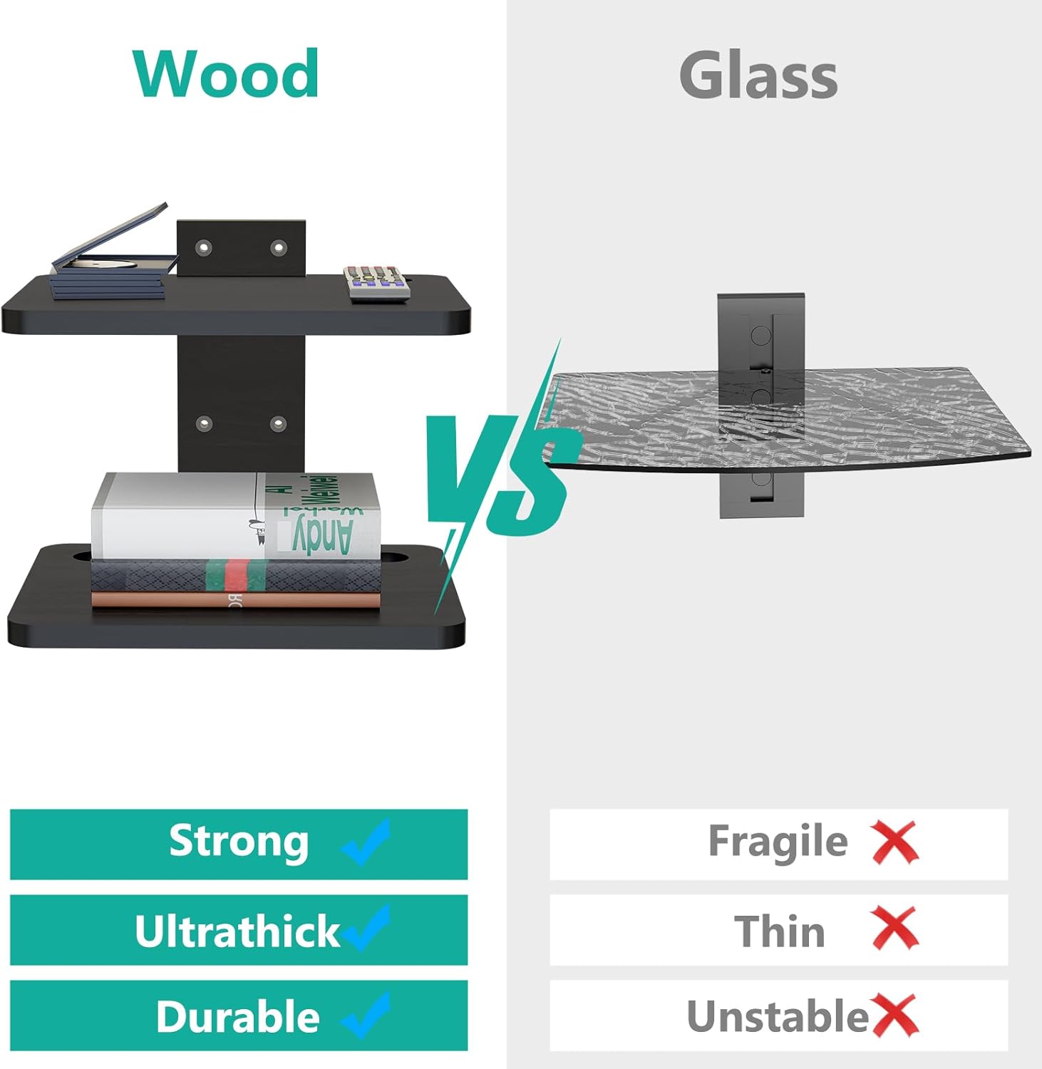 carpentray wooden floating dual shelf projector stand (black)