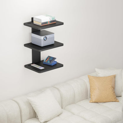 carpentray wooden floating triple shelf projector stand (black)