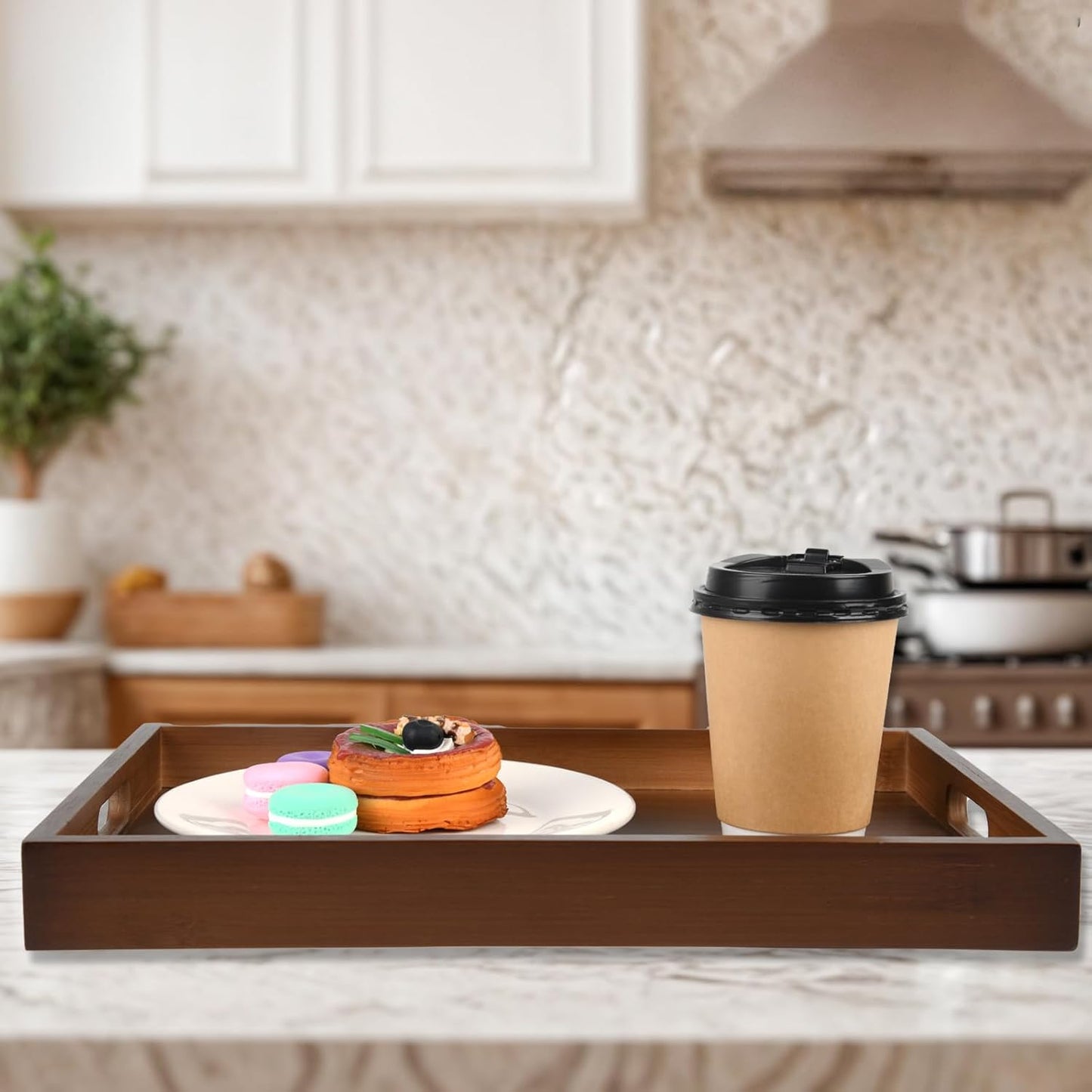 Carpentray Wood Serving Tray with Handles(14.96x10.24x1.57 inches)