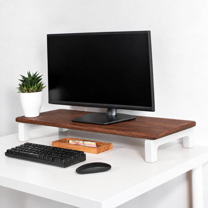 carpentray 100cm long wooden monitor stand riser with underneath keyboard storage, desktop organizer for computer and laptop