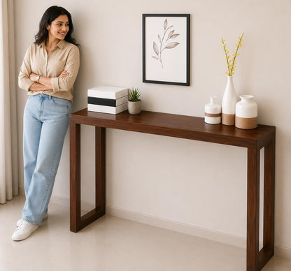 carpentray long solid sheesham wood console table | wooden entryway