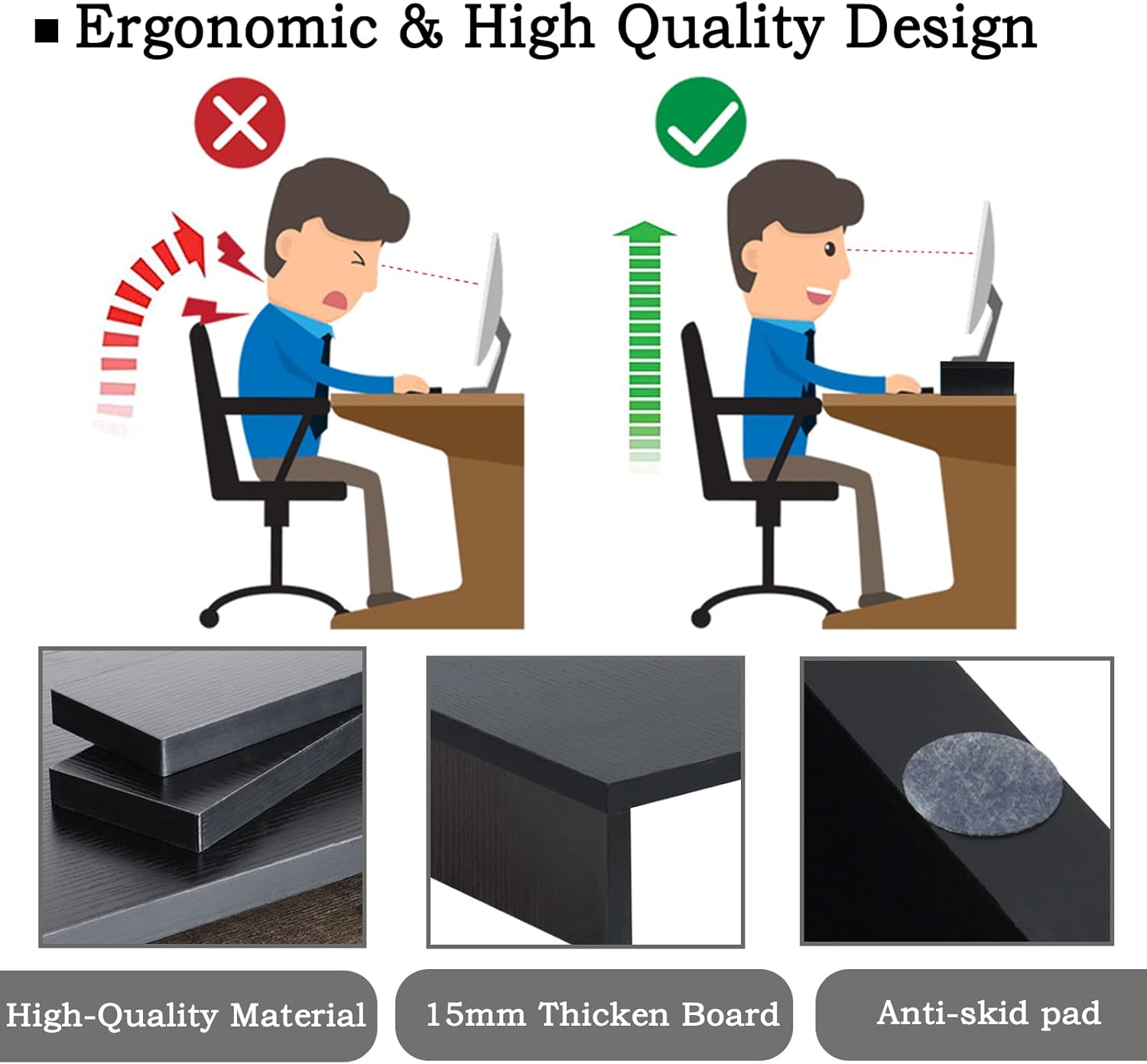 carpentray 2pcs wooden monitor riser (black)