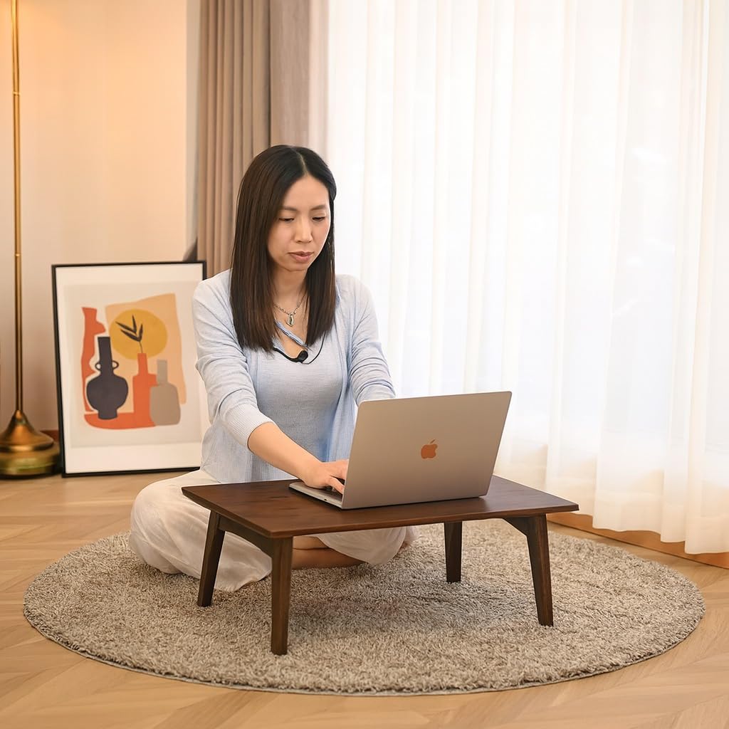 carpentray solid sheesham wood foldable small table - foldable floor desk (66x38x28 cm) black