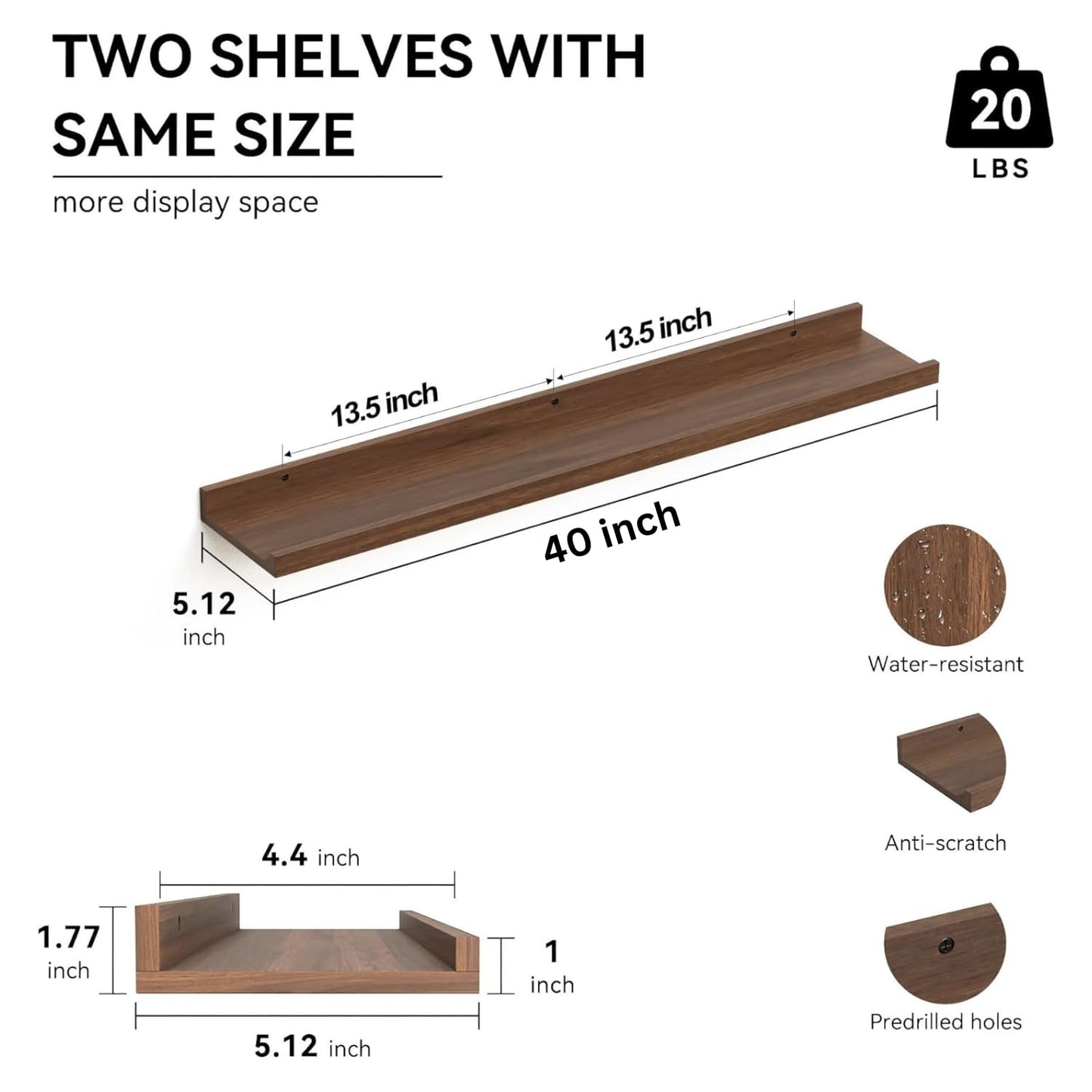 Carpentray 40'' Inches Long Dark Brown Wall Shelf
