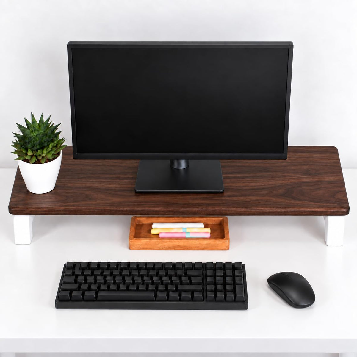 Carpentray 80cm Long Wooden Monitor Stand Riser with Underneath Keyboard Storage, Desktop Organizer for Computer and Laptop